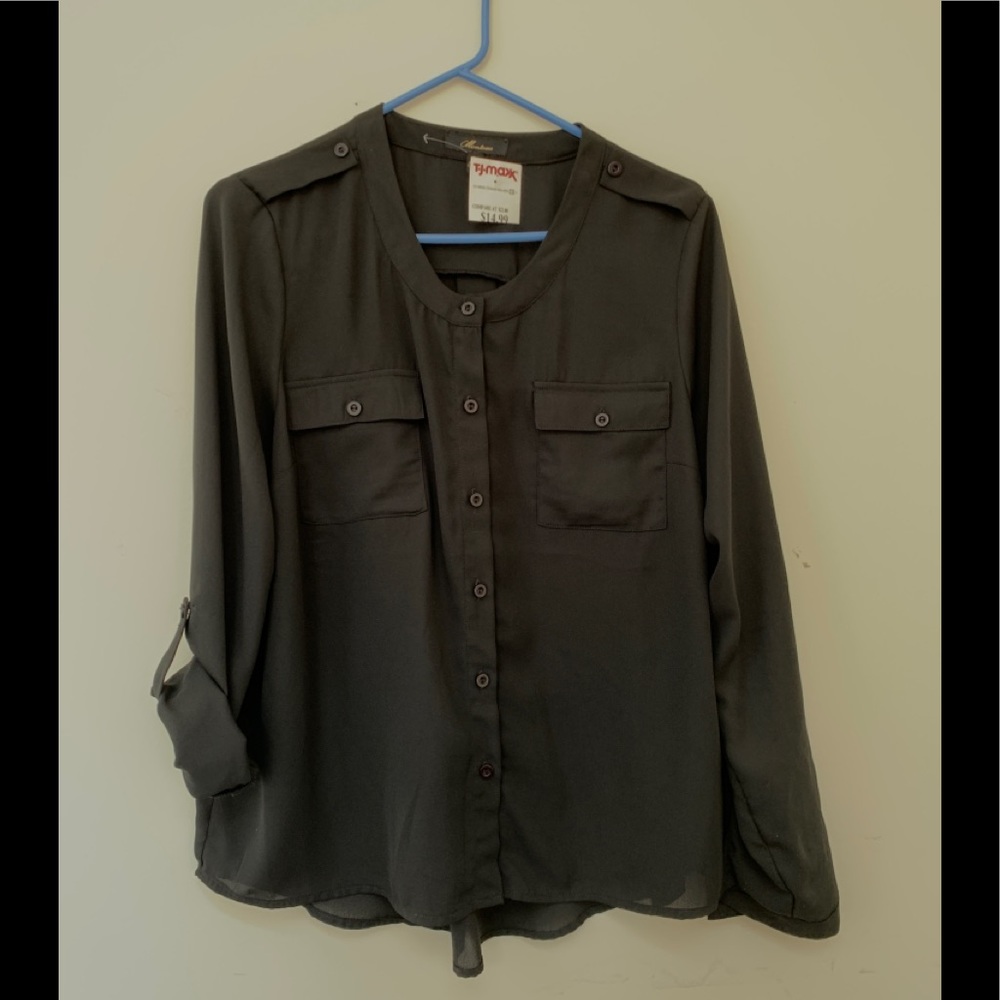 👸🏻Black  Sheer Top Size L Long Sleeve NWT